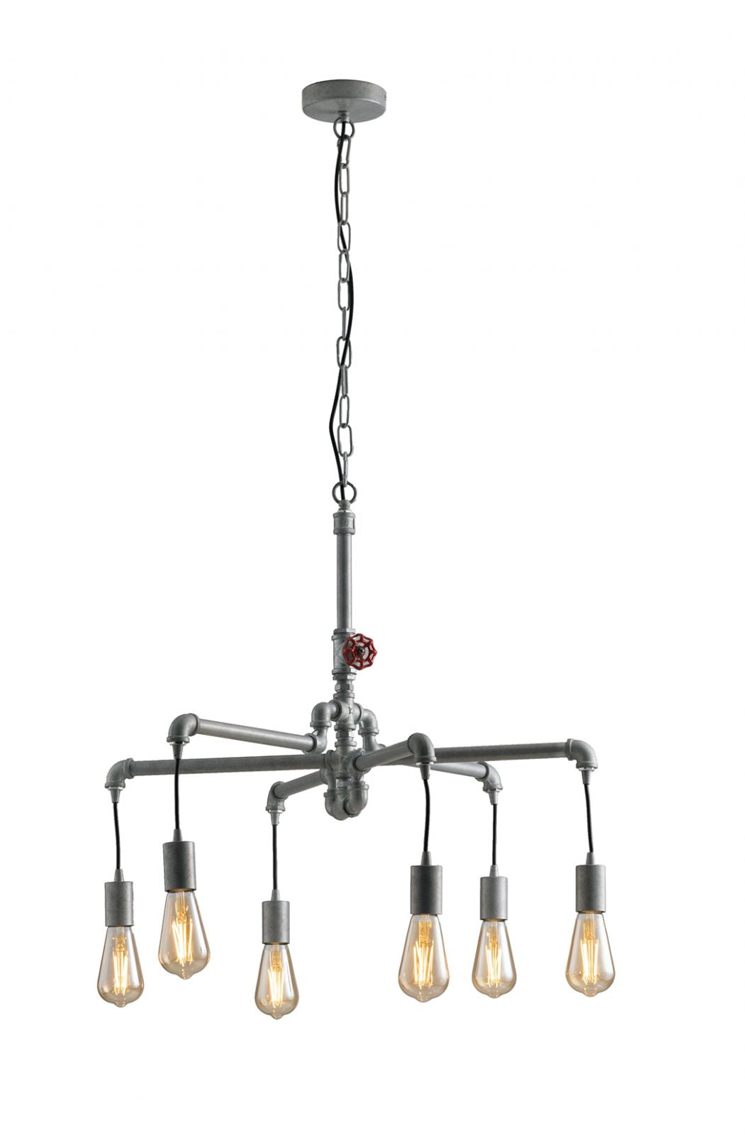 Sospensione 6 luci metallo effetto zincato stile tubi e rubinetti 6XE27 non incl. AMARCORD Sospensione 6 luci metallo effetto zincato stile tubi e rubinetti 6XE27 non incl. AMARCORD